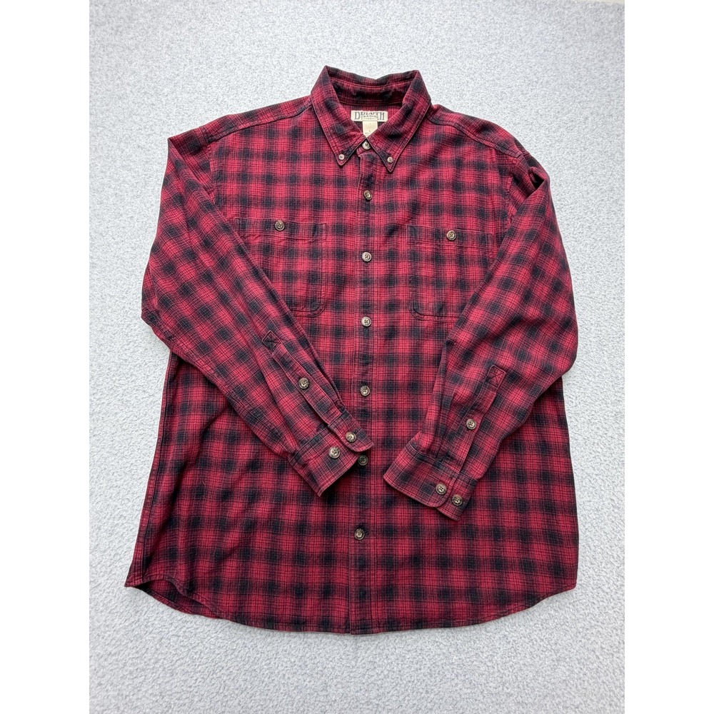 Duluth Trading Co Shirt Mens Large Red Plaid Long Sleeve Flannel Button Up Work